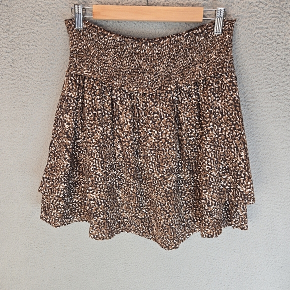 Rails Addison Mini Skirt Sz L Women's Animal Print Tiered Smock Waist Brown's - Picture 6 of 13